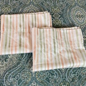 Cuddledown (2) peach /green striped luxurious pillow case
